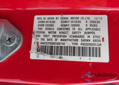 2013 Acura Tsx 2.4 from USA, damaged, VIN JH4CU2F68DC006740